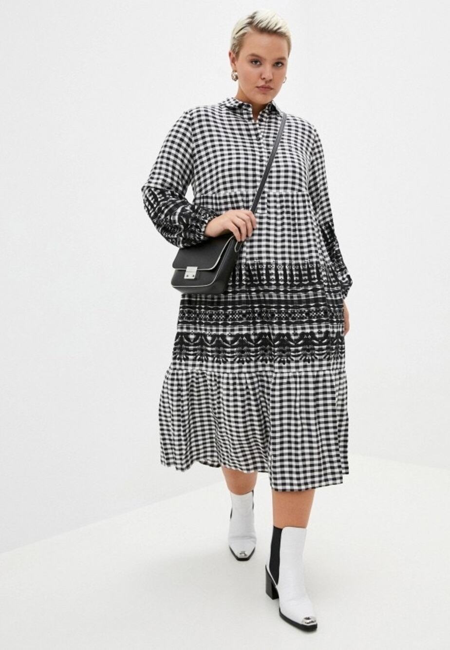 NWT Marina Rinaldi Black White Gingham Embroidered Dress US 18 Bohemian Coastal